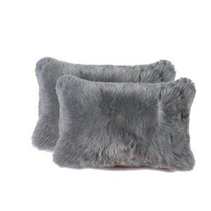Natural Home Decor New Zealand Sheepskin Pillow | 2-Piece | Grey | 12"x20"
